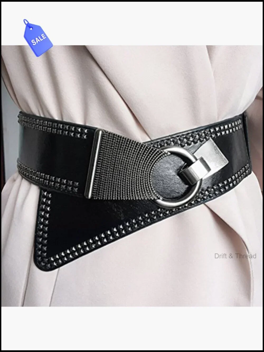Elastic Wide Studded Punk Chunky Waistband Stretch Belt for Dresses